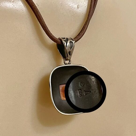 Retired Silpada Square Natural Amber Sterling Silver Slide Silpada Leather Cord - Picture 16 of 16